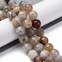 Цвет Древесины Нити бусин из натурального агата с прожилками дракона (окрашенные и нагретые), граненые, круглые, деревесиные, 15~16 мм, отверстие : 1.5 мм, около 25 шт / нитка, 14.96''~15.55'' (38~39.5 см)