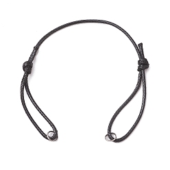 Нержавеющая Сталь Цвет Изготовление браслета из вощеного полиэфирного шнура с регулируемой длиной, с 304 кольцами из нержавеющей стали, чёрные, цвет нержавеющей стали, 5-1/8~9-1/2 дюйм (13~24 см)