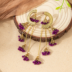 Фиолетовый Серьги сплава, серьги с кисточками в индийском стиле, золотые, фиолетовые, 130x25 мм