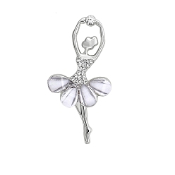 Платина Броши-стразы из сплава балерины для рюкзака, платина, 58x29 мм