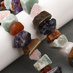 Смешанные камни Нити бусин из натурального аметиста, тигрового глаза, зеленого авантюрина, розового кварца и сердолика, необработанный грубый камень, самородки, 7~25x8~24.5x5~16 мм, отверстие : 0.9~1 мм, около 14~28 шт / нитка, 7.48''~8.43'' (19~21.4 см)