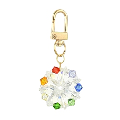 Colorful Flat Round Glass Pendant Decorations, Alloy Swivel Clasps Charms for Bag Key Chain Ornaments, Colorful, 71mm, Flat Round: 31.5x32x14mm