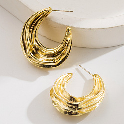 Golden Alloy Stud Earrings for Women, Moon, Half Hoop Earrings, Golden, 30x30mm