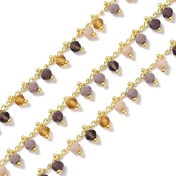 (52) Непрозрачная лаванда Цепочка из латуни и стекла, с катушкой, долговечный, без кадмия и без свинца, пайки, реальный 18 k позолоченный, разноцветные, 3x2x1 мм