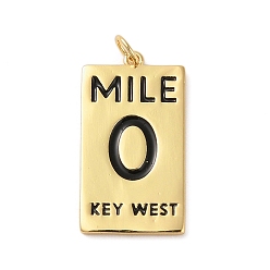 Rectangle Стойки обшивки латунные подвески, с целью перехода в кольце, долговечный, без кадмия и без свинца, реальный 18 k позолоченный, Word Mile 0 Ки-Уэст, прямоугольные, 27x15x1.5 мм, отверстие : 3.5 мм
