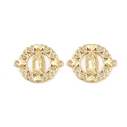 Прозрачный Шармы-соединители из латуни с паве из кубического циркония, святые девственные ссылки, без свинца и без кадмия, долговечный, реальный 18 k позолоченный, стойки покрытие, прозрачные, 19.5x24.5x2.5 мм, отверстие : 1.5 мм