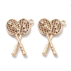 Настоящее золото 18K Подвески из латуни с покрытием из прозрачного кубического циркония, без кадмия, без никеля и без свинца, долговечный, ракетки для бадминтона, реальный 18 k позолоченный, 19x14x3.5 мм, отверстие : 1.2 мм