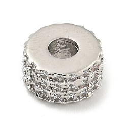 Прозрачный Обшивка стойки латунь с циркониевыми бусинами, долговечный, без свинца и без кадмия, плоско-круглые, платина, прозрачные, 8x4.5 мм, отверстие : 2.5 мм