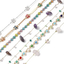 Mixed Color Handmade Beaded Chains, Mixed Style, Mixed Color, 2.5~10.5mm, about 3.28 Feet(1m)/Strand