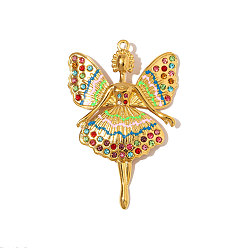 Настоящее золото 18K 304 эмаль нержавеющей стали большие кулоны, амулеты ангелов и фей, со стразами, зеркальная полировка, ионное покрытие (ip), реальный 18 k позолоченный, 53x34 мм