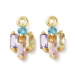 Настоящее золото 18K Латунные микро проложить кубического циркония прелести, без кадмия, без никеля и без свинца, прямоугольник амулеты, реальный 18 k позолоченный, 12x6.5x3 мм, отверстие : 1 мм