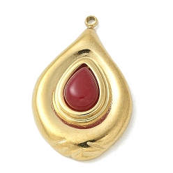 Красный Агат Подвески из натурального сердолика (окрашенные и нагретые), 304 подвески-слезинки из нержавеющей стали, реальный 18 k позолоченный, 28~28.5x18~18.5x6~6.5 мм, отверстие : 1.4 мм