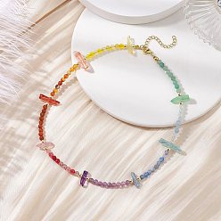 Разноцветный Подвески-чакры из граненых круглых и призматических бусин из окрашенных натуральных драгоценных камней, с 304 концевыми цепями из нержавеющей стали, золотые, красочный, 15.75 дюйм (40 см)