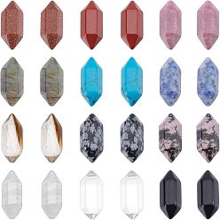 Mixed Stone N24Pcs 12 Style Faceted No Hole Natural & Synthetic Gemstone for Wire Wrapped Pendants Making, Double Terminated Points, 19~22x7~8mm, 2pcs/style