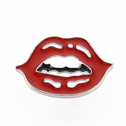 Rouge Broches en émail d'alliage de placage de crémaillère, épingles en émail, avec embrayages papillon, lèvre, sans cadmium et sans nickel et sans plomb, platine, rouge, 18.5x28mm, pin: 1 mm