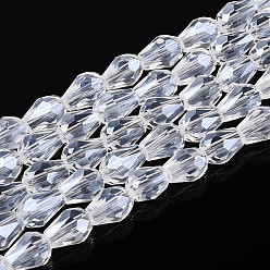 Прозрачный Прозрачные стеклянные бусины каплевидной формы, граненые, прозрачные, 7~8x6 мм, отверстие : 1 мм, около 64~65 шт / нитка, 19.29~19.49'' (49~49.5 см)