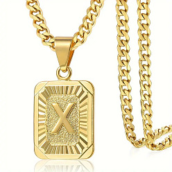 Letter X Прямоугольник с буквенным узором 304 ожерелья с подвесками из нержавеющей стали, золотые, Письмо X, 21.65 дюйм (55 см)