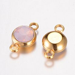 Розовая Вода Опал Соединители стеклянные ссылки, граненые, с 304 фурнитурой из нержавеющей стали, плоско-круглые, золотые, розовая вода опала, 17.5x10x6.5 мм, отверстие : 2.5 мм
