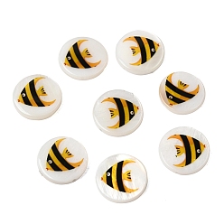 Fish Плоские круглые бусины из натуральных пресноводных ракушек с принтом в виде морских волн, рыба, 15.5x3~3.5 мм, отверстие : 0.8 мм