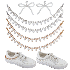 Платиновый & Золотой 6 шт. 3 стили пластиковые искусственные жемчужины и железные цепи ремешки для ботинок цепи и пряжки для обуви клипсы, Сплав с застежками когтя омара, платиной и золотом, 283 мм