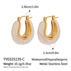 Белый Серьги-кольца из нержавеющей стали и смолы, реальный 18 k позолоченный, белые, 25.6x23 мм