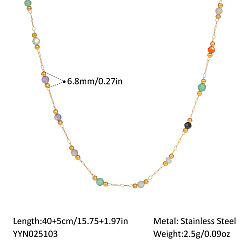 Настоящее золото 18K Цветные ожерелья из натуральных камней, ограненные вручную, круглые и из нержавеющей стали, реальный 18 k позолоченный, 15.75 дюйм (40 см)