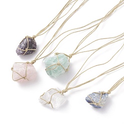 Смешанные камни Вощеный хлопковый шнур, плетеный натуральный драгоценный камень, грубое необработанное ожерелье с подвеской, исцеляющие украшения рейки для женщин, 26.93 дюйм (68.4 см)