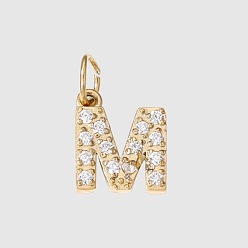 Letter M Подвески из нержавеющей стали с фианитами и переходными кольцами, реальный 14 k позолоченный, долговечный, Буква М, 8 мм