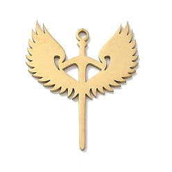Золотой 201 подвески из нержавеющей стали, Подвески в форме крыльев меча, золотые, 25.5x21x1 мм, отверстие : 1.4 мм