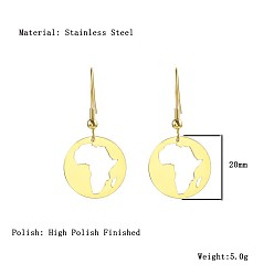 Золотой Серьги с подвесками в форме африканской карты, с 304 крючков из нержавеющей стали, золотые, 20 мм