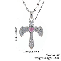 Роза Ожерелья с подвеской в виде меча в стиле ретро хип-хоп из латуни, полностью украшенные стразами, в форме сердца и крыла для женщин, платина, роза, 15.75 дюйм (40 см)