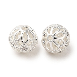 Серебро Покрытие стойки латунное паве бусины из кубического циркония, долговечный, без кадмия и без свинца, круглые, серебряные, 6 мм, отверстие : 1 мм