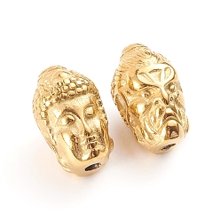 Золотой Буддийское ионное покрытие (ip) 304 шарики из нержавеющей стали, Голова Будды, золотые, 13.5x8.2x9 мм, отверстие : 2 мм