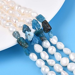 Апатит Натуральные апатитовые самородки и нити из натурального культивированного пресноводного жемчуга, 5.5~12x4.5~9x3.5~9 мм, отверстие : 0.8 мм, Жемчужина: 6~13x6~9x3.5~7.5 мм, отверстие : 0.6 мм, около 19~21 шт / нитка, 6.30~6.69 дюйм (16~17 см)