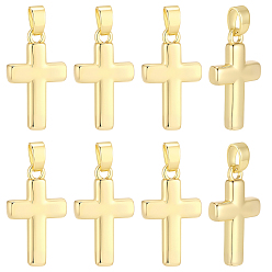 Real 18K Gold Plated 12Pcs Brass Pendants, Cross Charms, Real 18K Gold Plated, 18.5x11x3mm, Hole: 4.5x3mm