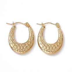 Золотой 201 овальные толстые серьги-кольца с текстурой из нержавеющей стали с 304 булавками из нержавеющей стали для женщин, золотые, 24~25x18.5x4 мм, штифты : 0.7~0.8 мм