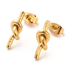 Golden Ion Plating(IP) 304 Stainless Steel Stud Earrings, Knot, Golden, 16x5.5mm