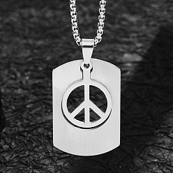 Нержавеющая Сталь Цвет 201 подвесные из нержавеющей стали ожерелья, Прямоугольник с знак мира, не тускнеет, цвет нержавеющей стали, 23.62 дюйм (60 см)