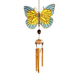 Желтый Подвесные украшения из сплава бабочек и железа, Алюминиевая трубка с кисточками для украшения дома и улицы, желтые, 700 мм
