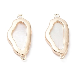 Real 18K Gold Plated Natural Shell Connector Charms, Cadmium Free & Nickel Free & Lead Free, Egg Links with Rack Plating Brass Findings, Long-Lasting Plated, Real 18K Gold Plated, 24x11x2.5mm, Hole: 1.2mm