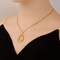 Настоящее золото 18K 304 Овальные полые подвески из нержавеющей стали для женщин, реальный 18 k позолоченный, 17.72 дюйм (45 см)