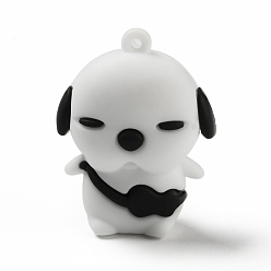 White PVC Plastic Pendants, Dog, White, 44.5x34x22.5mm, Hole: 2.5mm