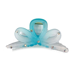 Темно-бирюзовый Акриловые заколки-коготки со стразами, бантом, темные бирюзовый, 70x130 мм