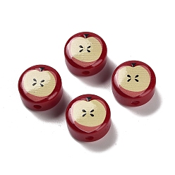 Темно-Красный Печатные непрозрачные акриловые бусины, яблоко, темно-красный, 16x9 мм, отверстие : 2.8 мм