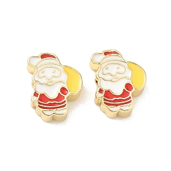 Santa Claus Рождественские латунные эмалевые бусины, без свинца и без кадмия, долговечный, реальный 18 k позолоченный, стойки покрытие, Дед Мороз, 15x12x5 мм, отверстие : 2 мм
