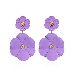 Золотой Серьги-гвоздики из сплава с цветочным рисунком, покрытые слоем краски для выпечки, средне фиолетовый, золотые, 65x45 мм