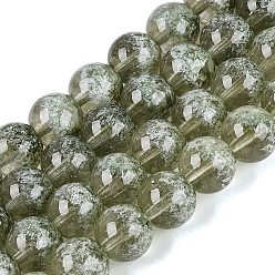 Olive Transparent Half Spray Painted Glass Beads Strands, Round, Olive, 10mm, Hole: 1~1.2mm, about 81~86pcs/strand, 29.72~31.69 inch(75.5~80.5cm)
