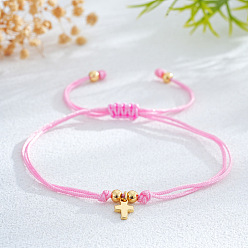 Pink Браслеты с подвесками в виде креста из латуни, регулируемые браслеты из шнура для женщин, розовые, 11.02 дюйм (28 см)