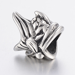 Antique Silver 304 Stainless Steel Beads, Large Hole Beads, Fish, Antique Silver, 14x12x9mm, Hole: 6mm