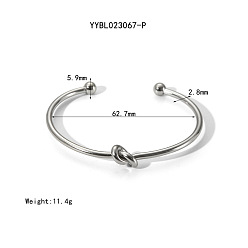 Нержавеющая Сталь Цвет Элегантные 304 открытые браслеты-манжеты из нержавеющей стали, браслеты с крутящим моментом для женщин, узел, цвет нержавеющей стали, внутренний диаметр: 24-3/4 дюйм (62.7 см)